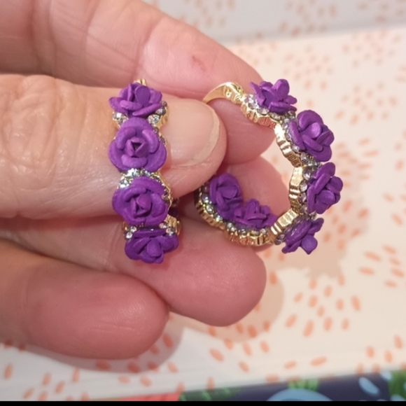 Purple Rose Hoop Earrings - Picture 8 of 10